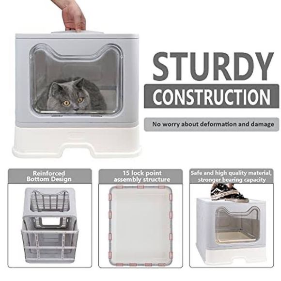 Foldable Cat Litter Box -Large Top Entry Anti-Splashing & Spacious and Scoop - Picture 8 of 10